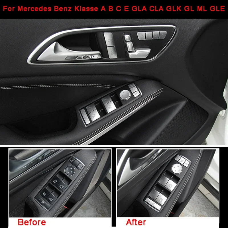 14Pcs Chrome Window Lift Button Trim Cover Sticker Per Mercedes Benz Klasse A B C W204 E W212 Gla Cla Glk Gl Ml Gle Accessorio