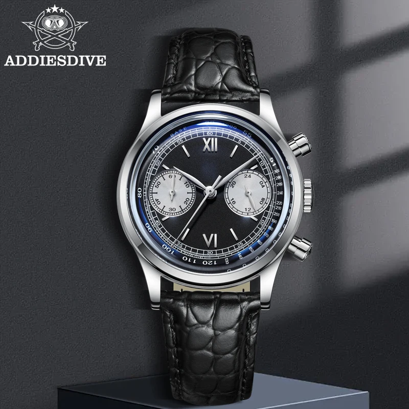 ADDIESDIVE New Men's Watches Chronograph Bubble Mirror 10Bar Waterproof Steel Quartz Wristwatch 38mm Watch Relógio De Quartzo