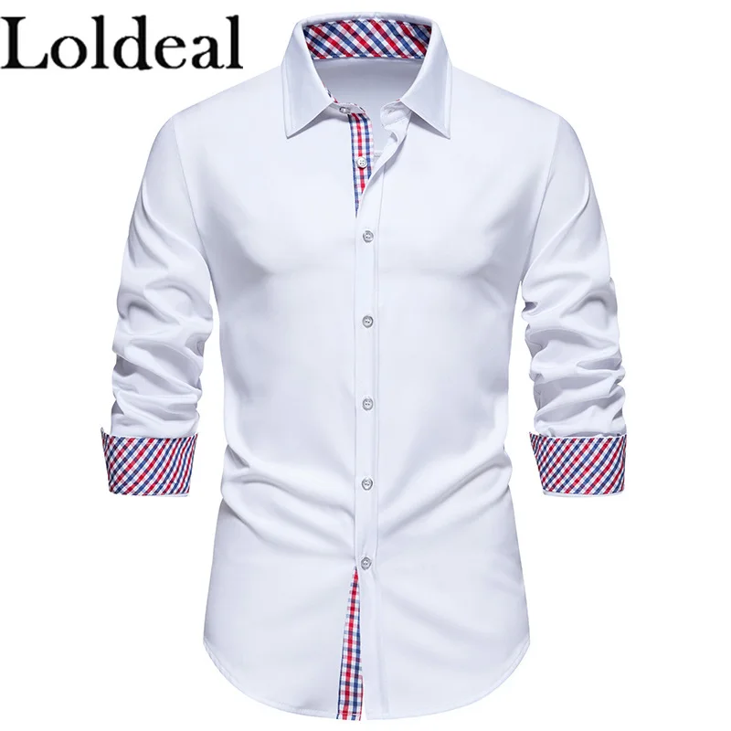 

Loldeal Mens Dress Shirts Long Sleeve Button Down Casual Shirts for Men Inner Contrast Formal Business Tuxedo Wedding Shirt