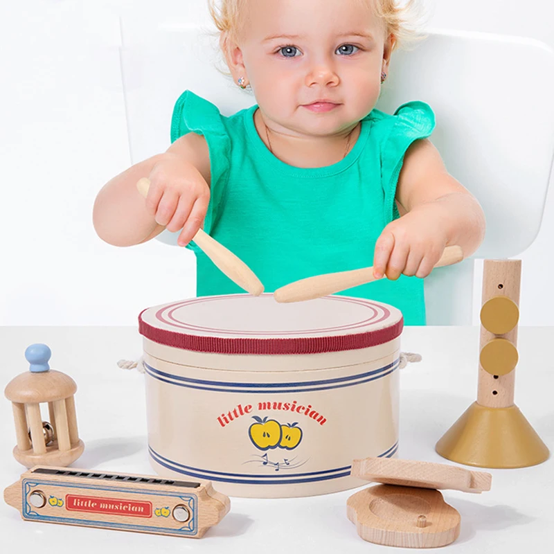 Kids Wooden Music instruments Set Toys Montessori Sensory Toys Sand Drum Hammer Instrument Percussion Preschool Educational Toys 2