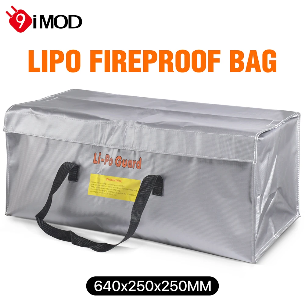 Sac de sécurité ignifuge antidéflagrant pour batterie Lipo - 640x250x250mm, vue de face avec boucles de fixation