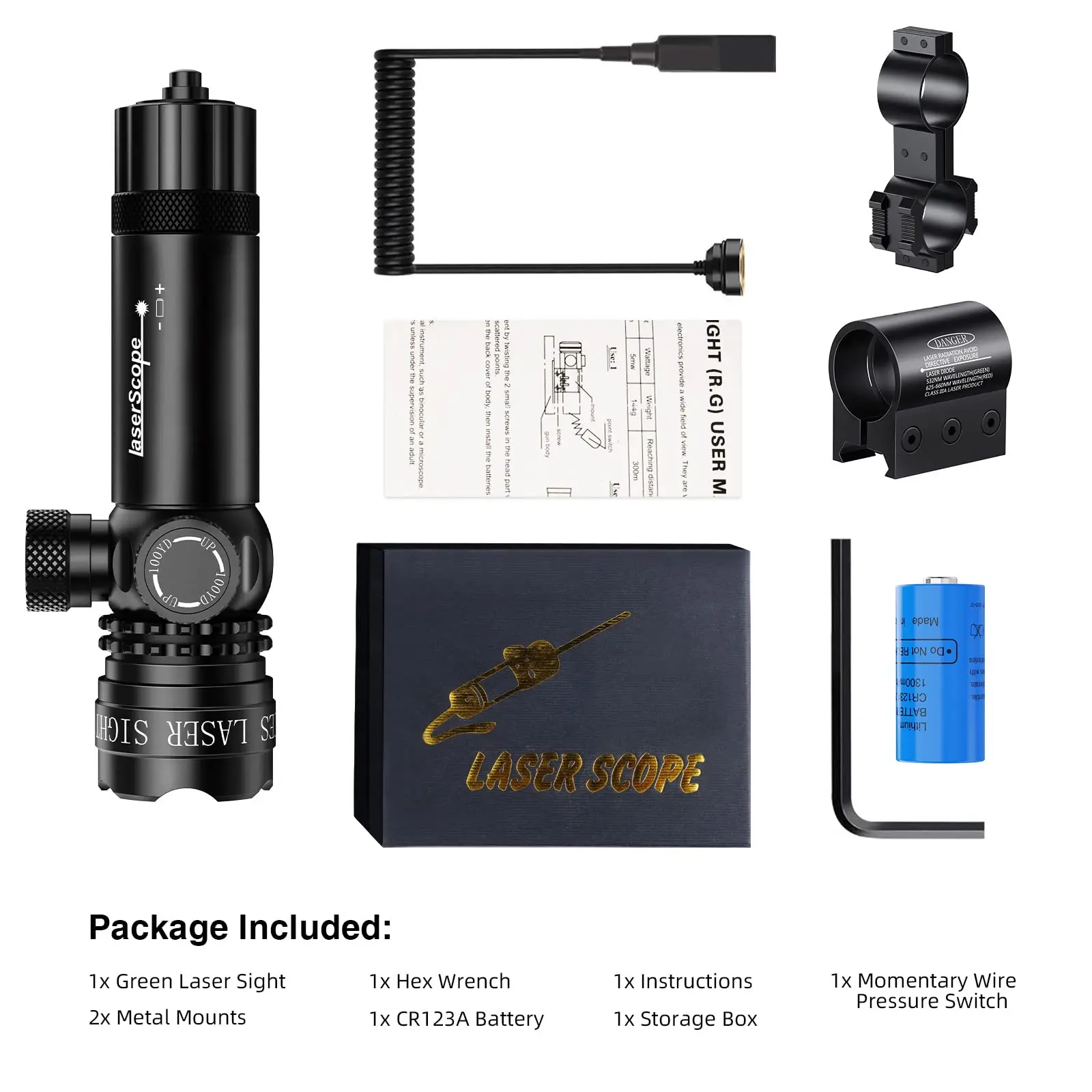 EZshoot Green Laser Sight 532nm Scope with Pressure Switch Compatible with Picatinny and M-Lok Rail
