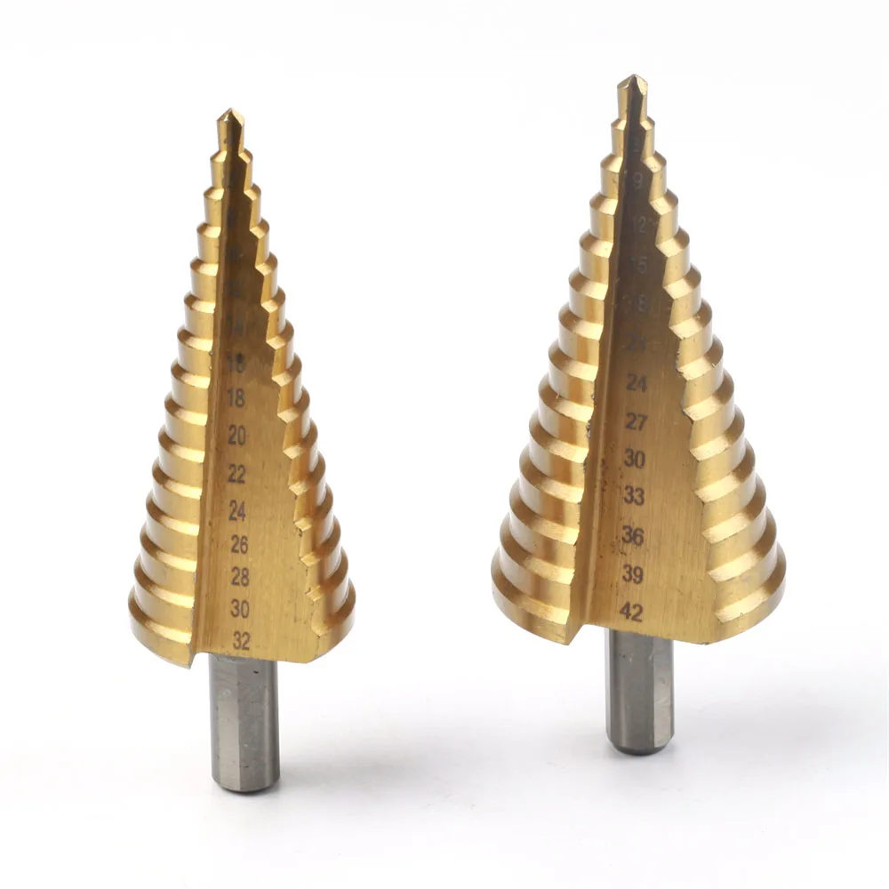 1Pcs 4-32 4-42 mm HSSTitanium Coated Step Drill Bit Drilling Power Tools Metal High Speed Steel Wood Hole Cutter Step Cone Drill