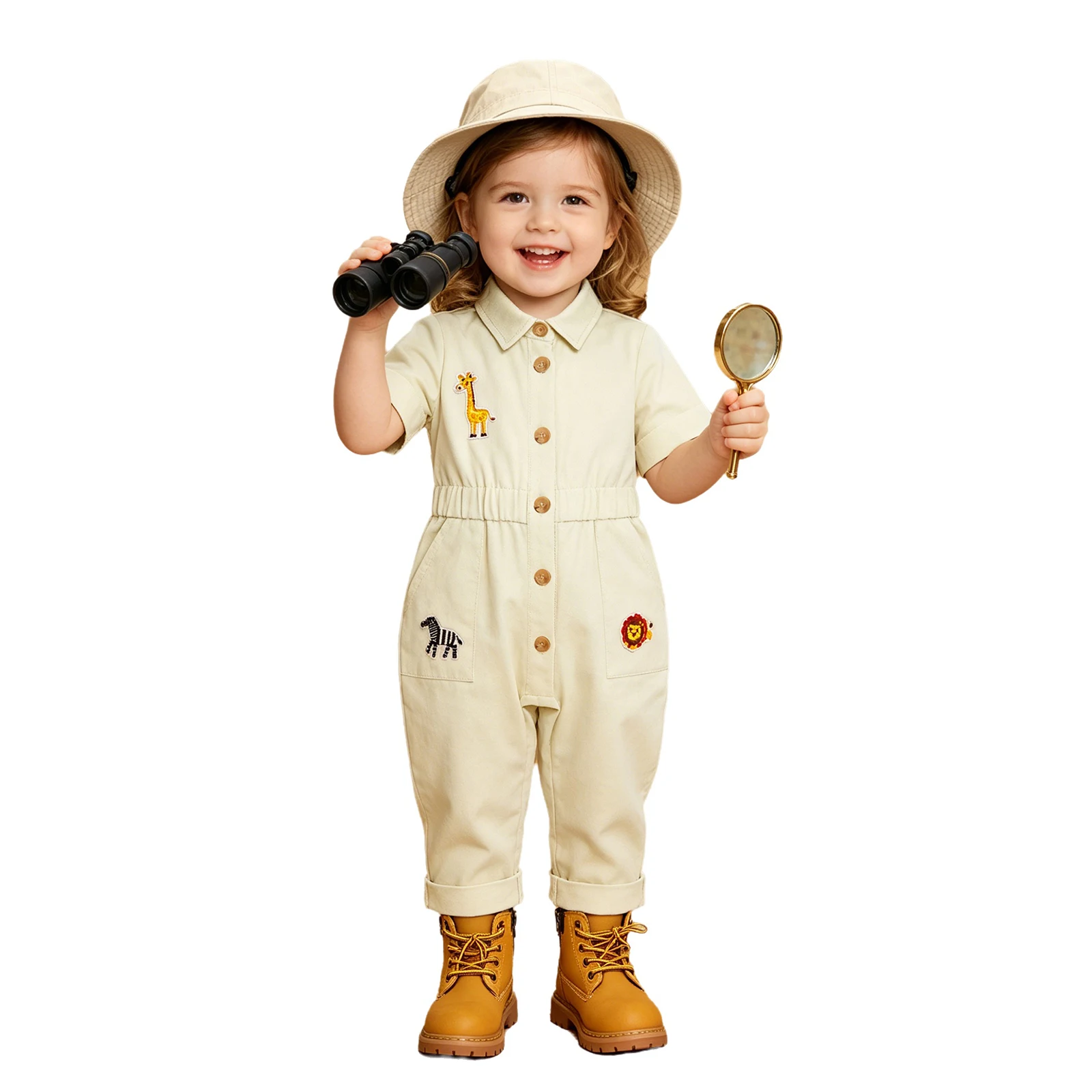 Toddler Baby Girl Boy Birthday Party Cake Smash Bodysuit Zookeeper Suit Cute Animal Embroidery Jumpsuit for Zoo Park Photo Shoot 1