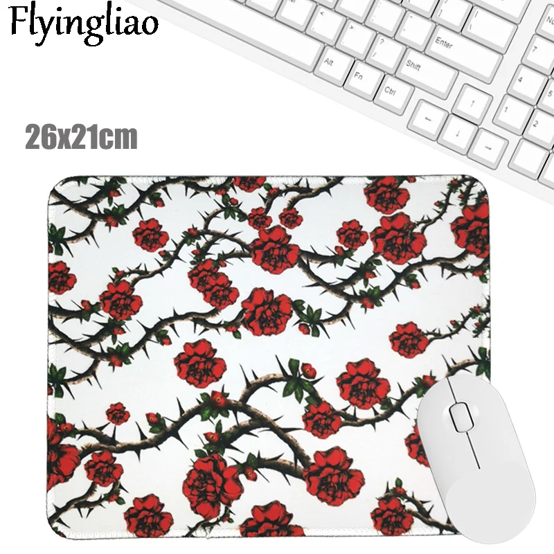 Feminist Rose Flowers Creative Office Keyboard Pad Kawaii Laptop Mouse Mat Anti Slip Desk Mats Custom Desk Pad Wrist Rest 