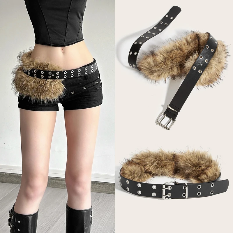 Ceinture de luxe en fausse fourrure Y2k, sous-culture, rétro, en peluche, chaîne de taille, Imitation fourrure, joint de taille, ceinture Sexy pour fille, automne hiver - AliExpress
