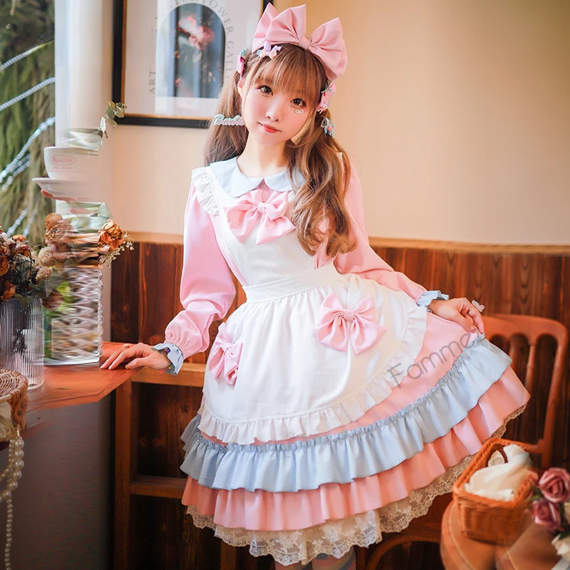 

Japanese Halloween Lolita Loli COS Anime Cream Sweetheart Maid Outfit Soft Girl Maid Outfit Cafe