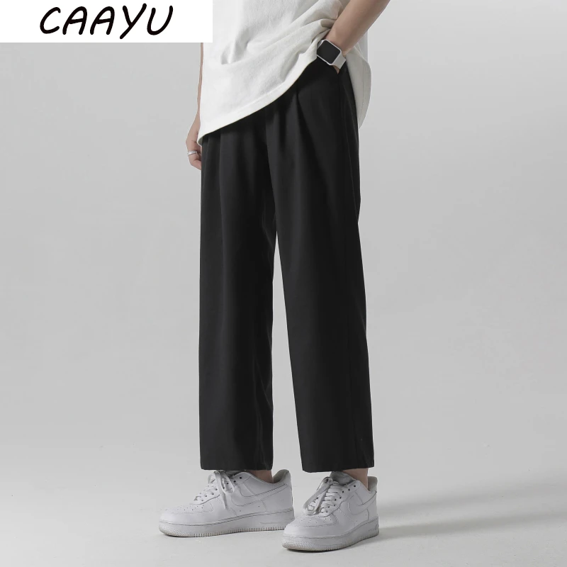 CAAYU Mens Wide Leg Pants 2022 Light Weight Joggers Trousers Japanese Streetwear Hiphop Cold Feeling Comfortable Home Pants Mens