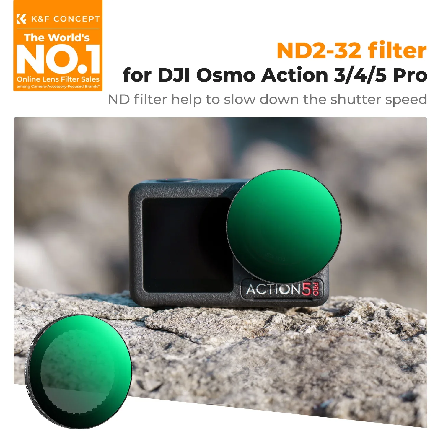 K&F CONCEPT Variable ND2-32 Filter for DJI Osmo Action 5 Pro/4/3 Snap-on Design No Need to Remove Original Filter Easy to Use