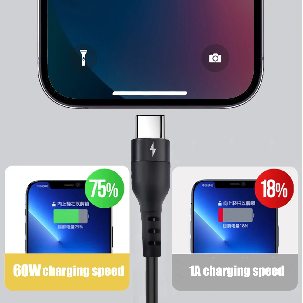 Universal Type C to Type C PD 60W Fast Charging Spring Cable
