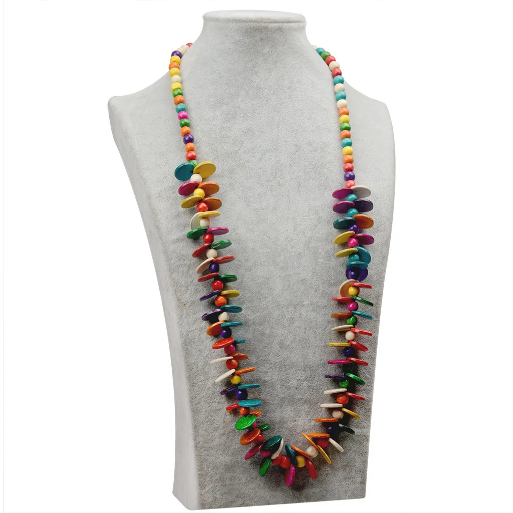 

Fashion Bohemian Exaggerated Retro Ethnic Wind Long Colorful Beads Round Piece Coconut Shell Necklace