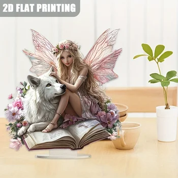 Affascinanti statue acriliche di fata e lupo/Decorazioni da tavola artistiche grafiche 2D/perfette per la decorazione di casa e ufficio 1