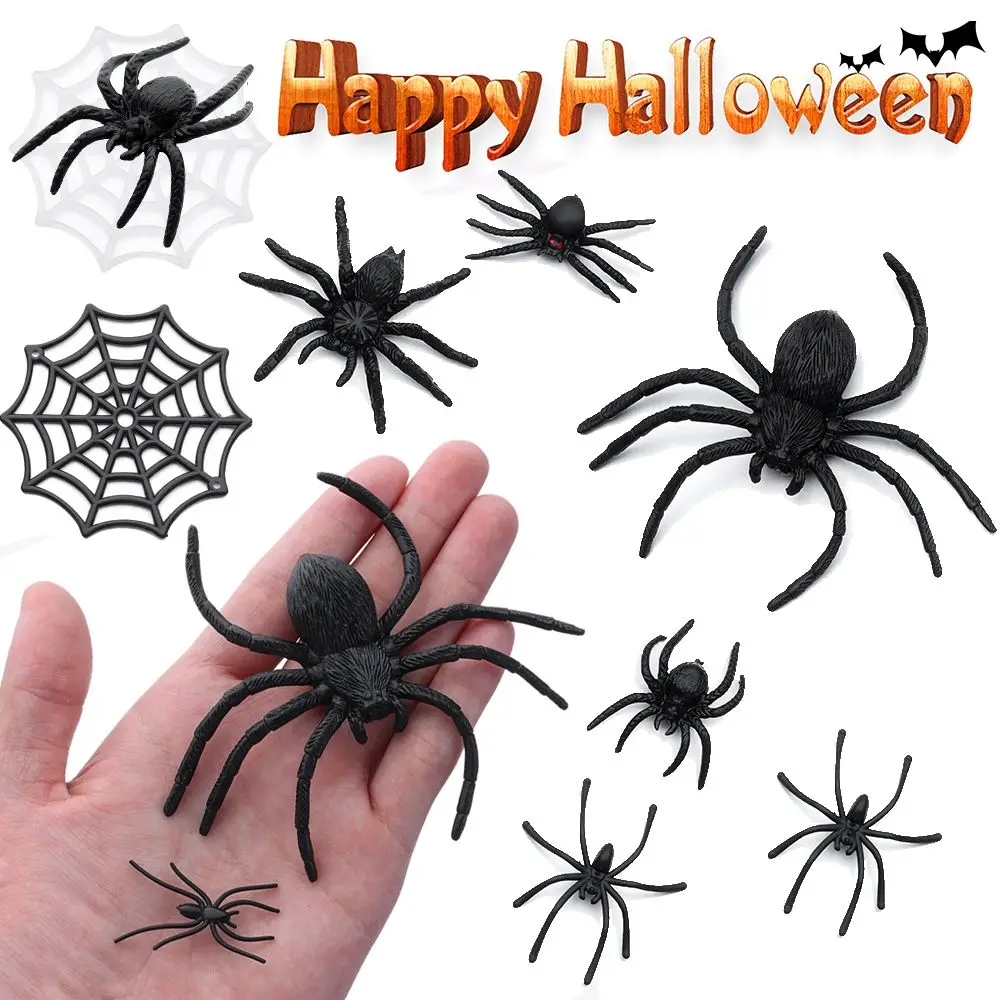 Prank Toys Black White Plastic Fake Spider Haunted House Prop Decorative Spiders Spider Web Novelty Toy Party Supplies