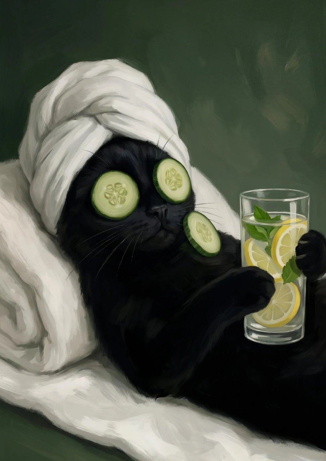 Charming Black Cat & Desserts Art Canvas