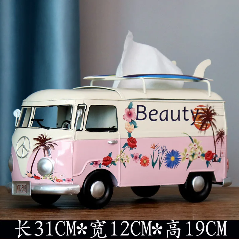 American Retro Wrought Iron Beetle Bus Tissue Box Creative Tissue Box Car Model Decoration Craft Special Gift Home Decoration 5
