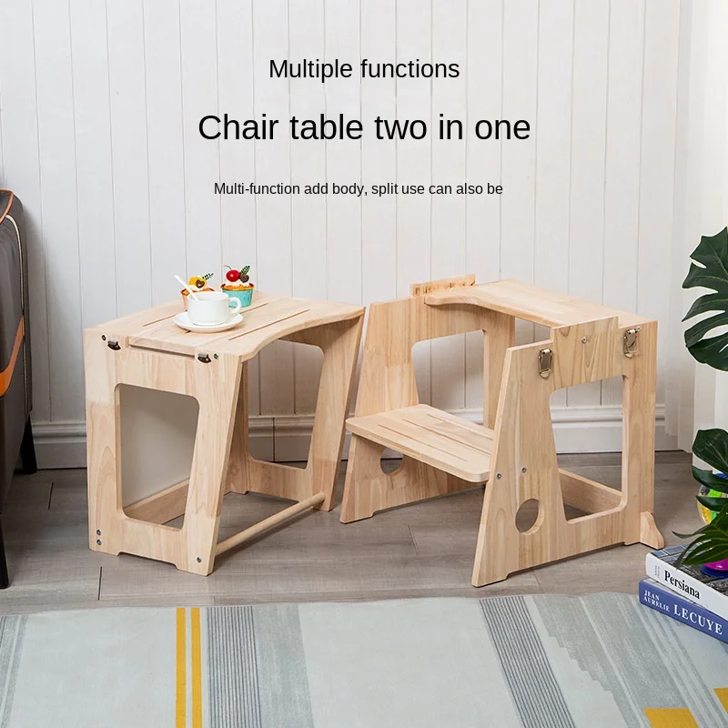 Children Washstand Steps Footstool Backrest Chair Solid Wood Non-slip Folding Ottoman Multifunctional Removable Household Stools