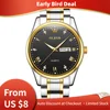 OLEVS 5563 Men’s Quartz Watch, Stainless Steel Two-Tone Bracelet Day-Date Waterproof Luminous Business Wristwatch