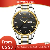 OLEVS 5563 Men’s Quartz Watch, Stainless Steel Two-Tone Bracelet Day-Date Waterproof Luminous Business Wristwatch