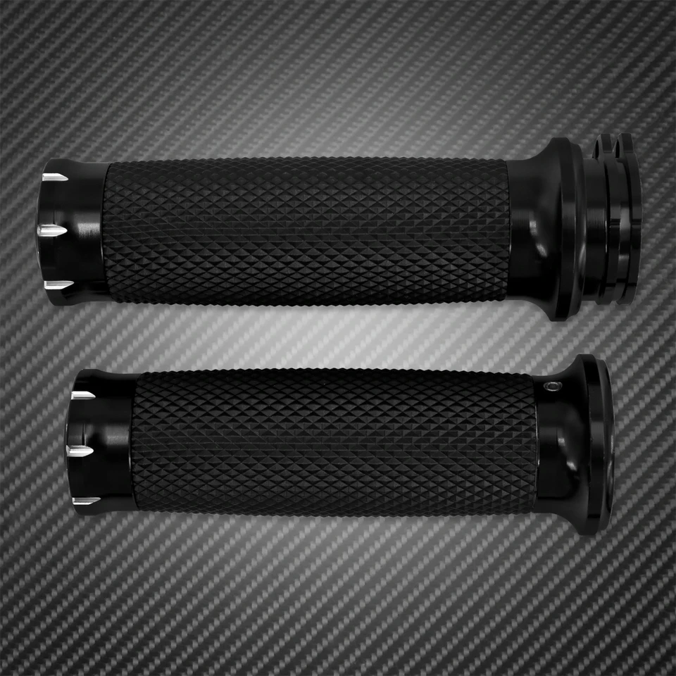 Black Motorcycle Hand Grips For Harley Davidson Sportster, Dyna, Softail (1996-2017) - Aluminum & Rubber