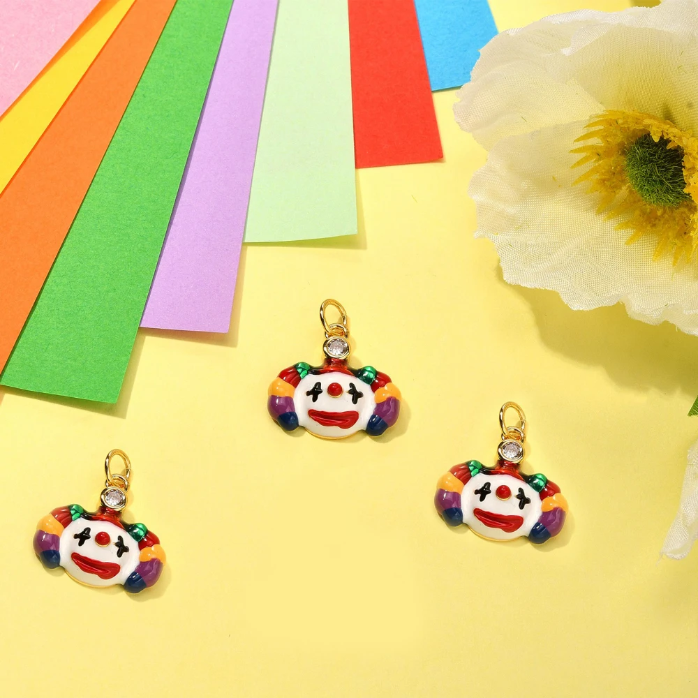 Pandahall 3pcs Cute Clown Hanging Pendants Brass Micro Pave Zirconia Clown Decorations for Xmas Tree Pendants and Party Favors