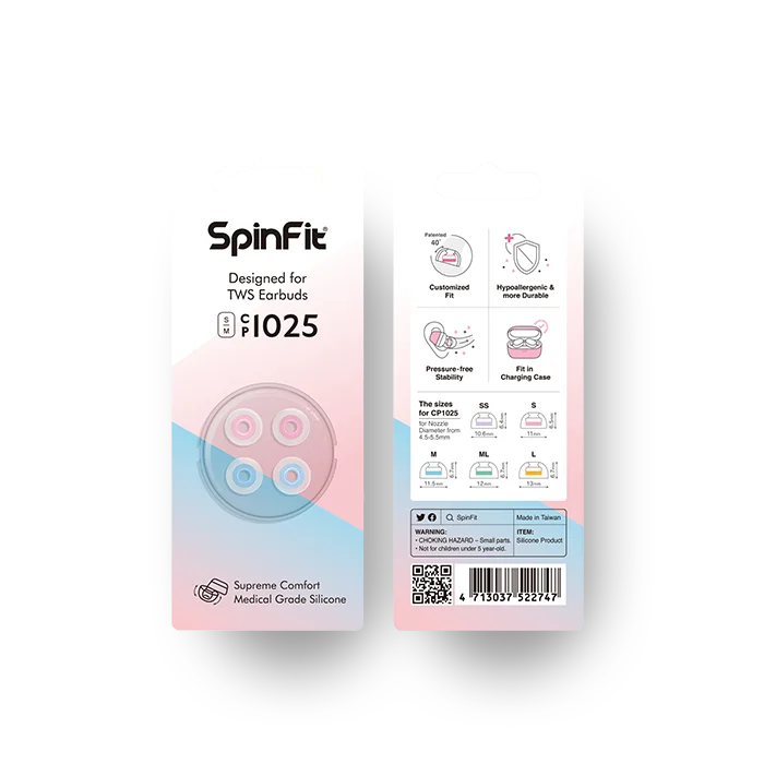 SpinFit CP1025 TWS Silicone Patented Ear Tips for True Wireless Earbuds