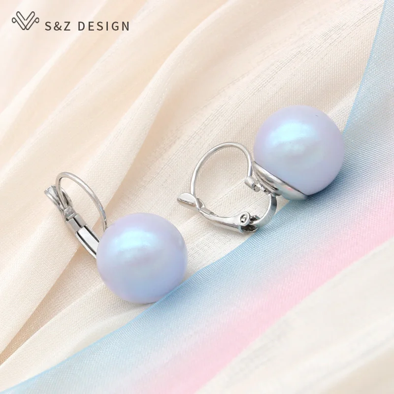 S&Z DESIGN New Fashion Big Round Colorful Imitation Pearl Drop Earrings For Women Girl Wedding Party Jewelry Eardrop
