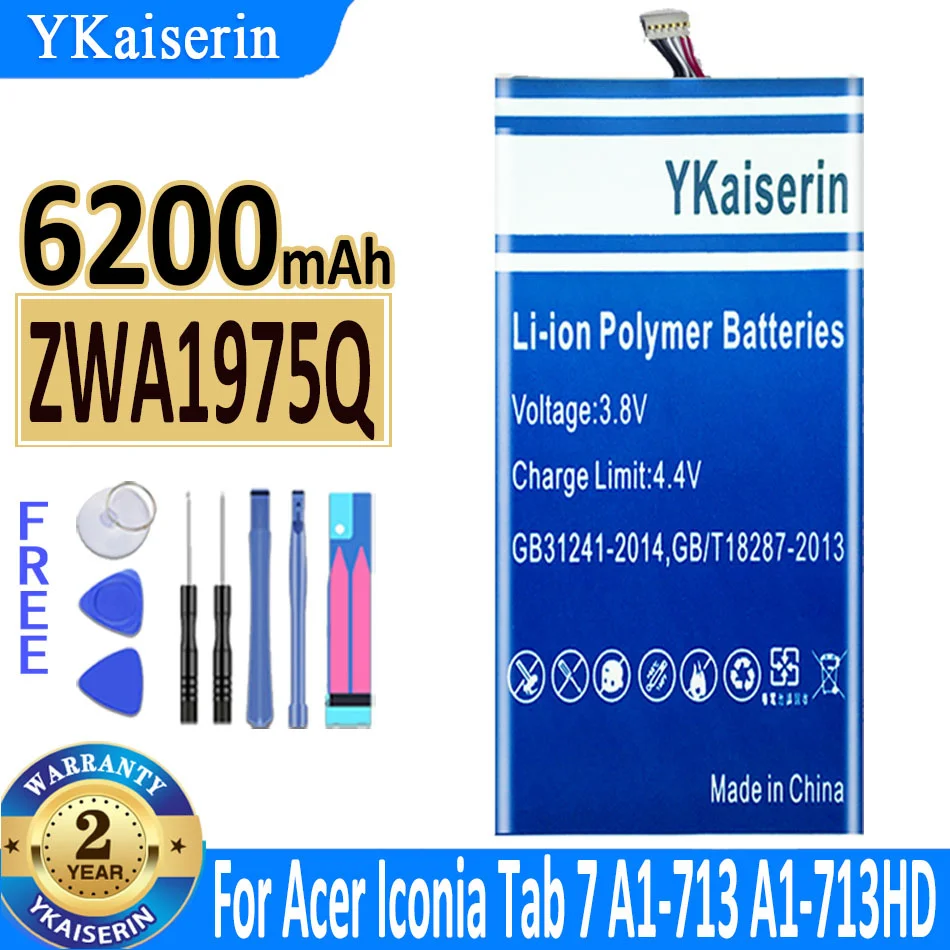 

YKaiserin 6200mAh ZAW1975Q ZWA1975Q Tablet Battery For ACER Iconia Tab 7 A1-713 A1-713HD 1/ICP3/6 1/127 Large Capacity Batterie