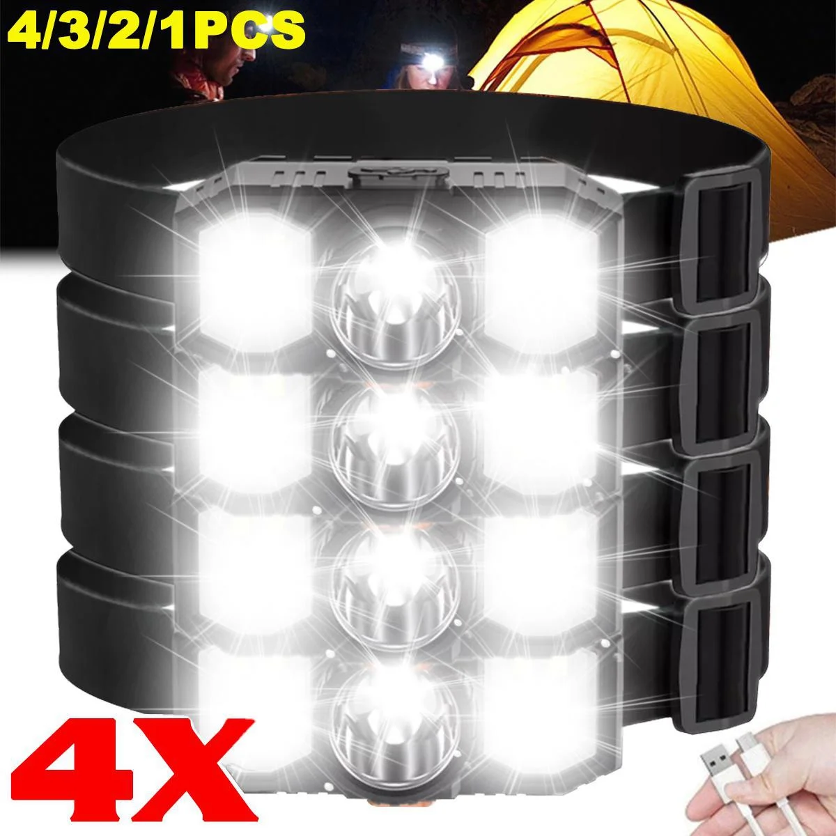 

Водонепроницаемый USB фонарь, 3 режима, прочные светодиодные фары для прогулок, кемпинга, рыбалки, пешего туризма, велосипеда, бега