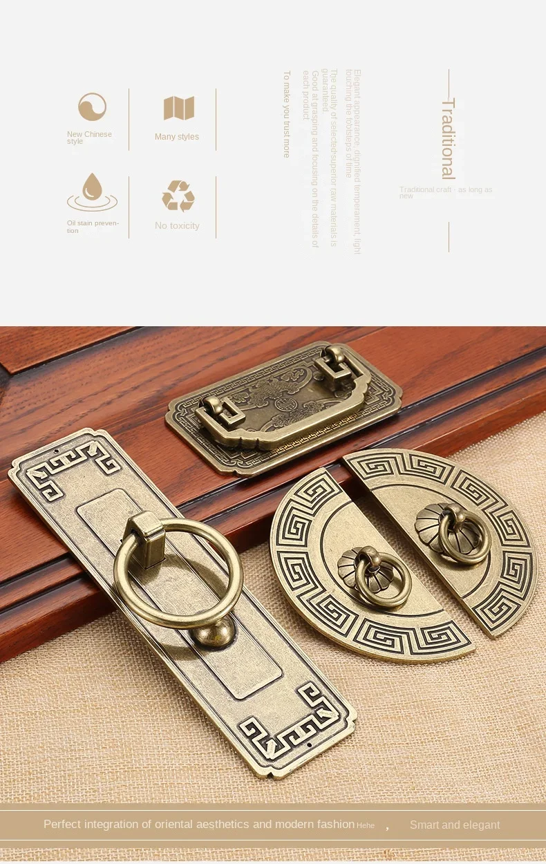 Description Picture 3 of itemCabinet Handle Portable Single Hole Screw Mounting Antique Chinese Style Pull Knob Furniture Hardware Yellow Bronze