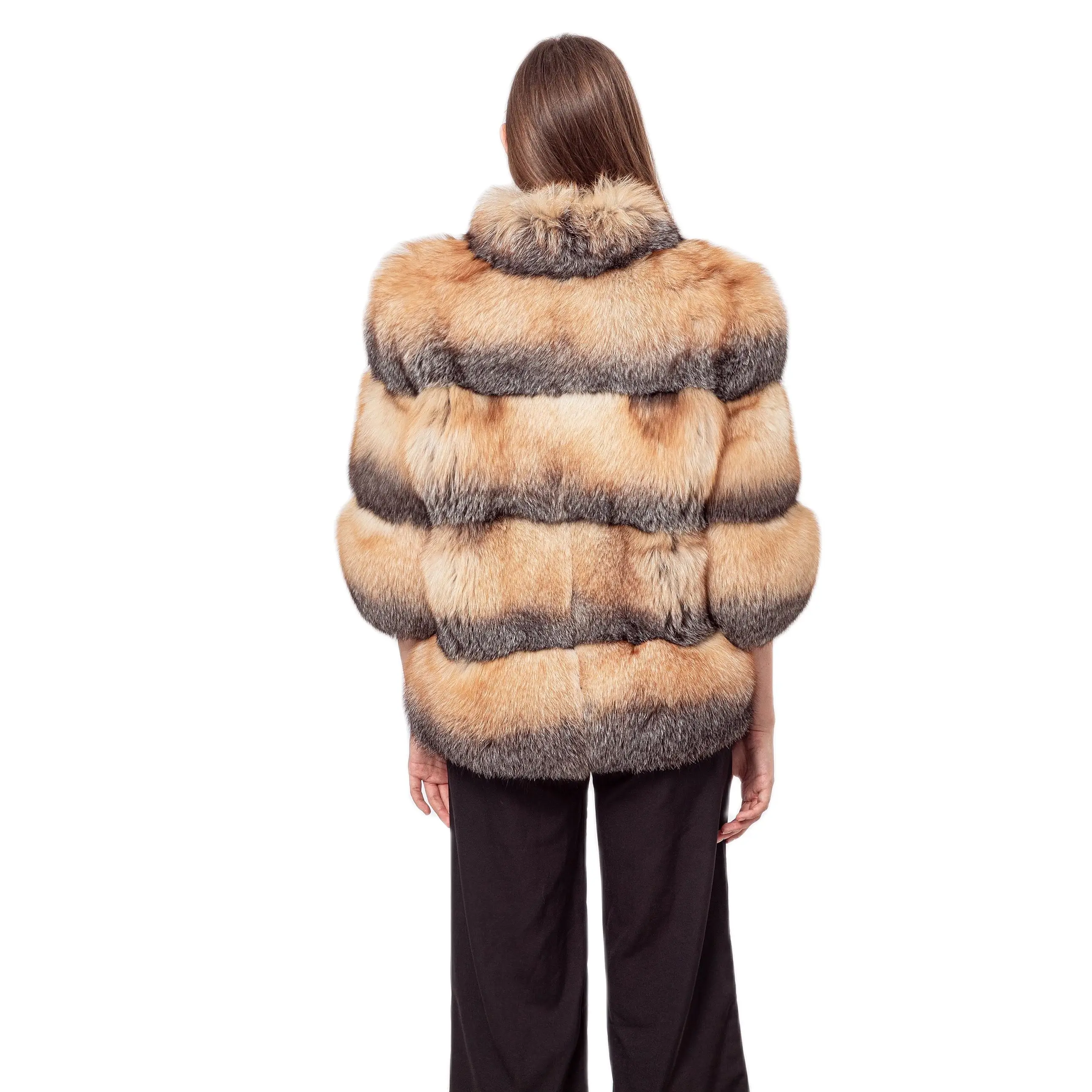 Real Natural Full Pelt Golden Island Fox Fur Coat With Lapel 210733 Women New Winter Warm Furry