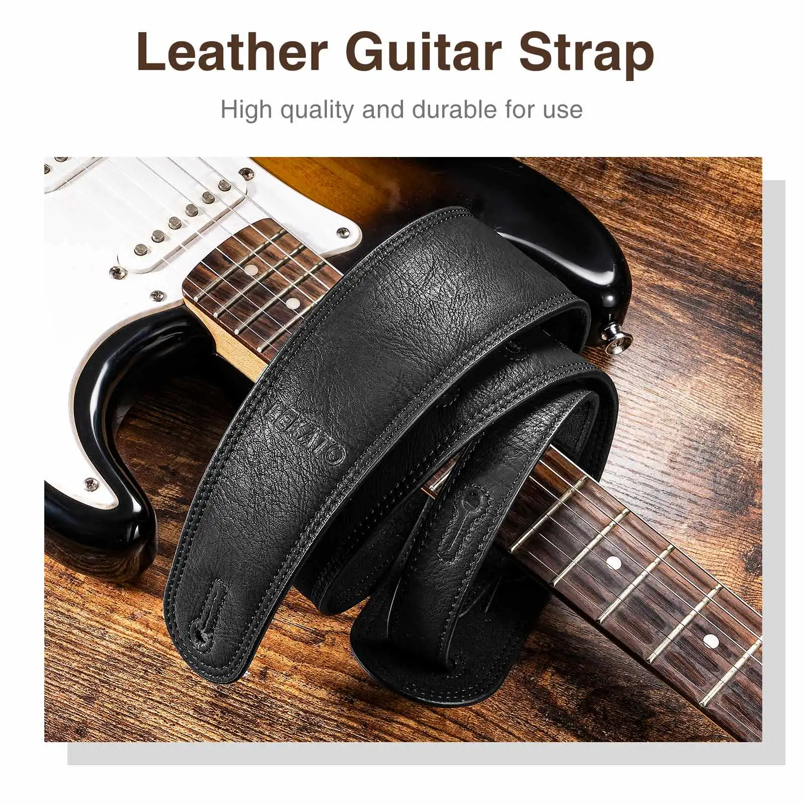 Leather Guitar Strap Black Full Grain Acoustic/Electric/Bass Guitar Straps  Belt
