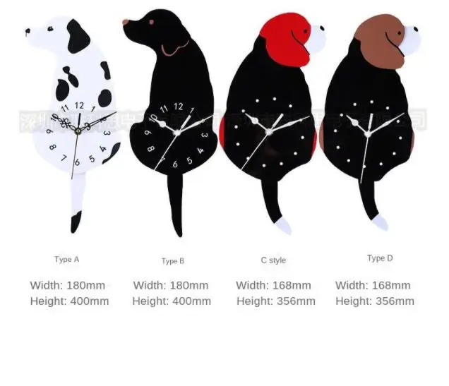 Mordern Diy 3D Cartoon Cute Cat Dog Wall Clock Home Decor Watch Way Tail Move Silence Clocks Children Room Home Decor Black