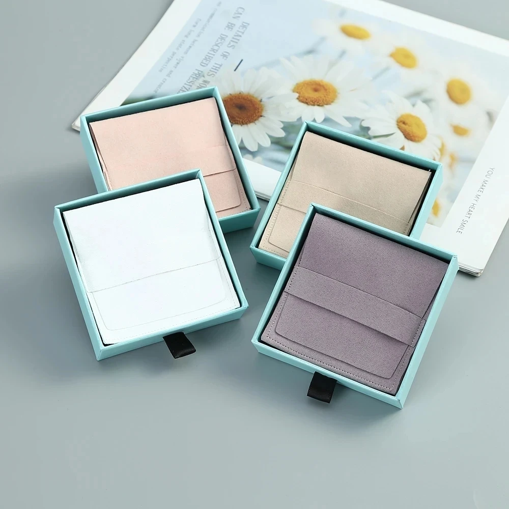 

Синяя бумажная коробка и искусственная микрофибра для свадебных подарков, Подарочная сумка, органайзер для упаковки ювелирных изделий, наборы сережек и колец