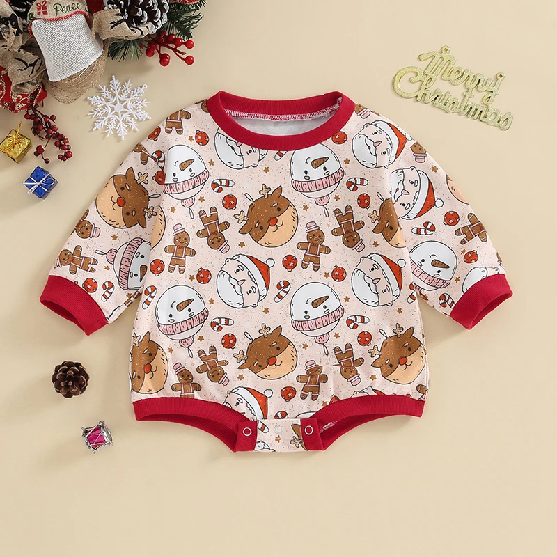 

Tregren 0-24M Baby Girls Boys Sweatshirts Rompers Christmas Clothes Deer Snowman Santa Print Long Sleeve Toddler Fall Bodysuits