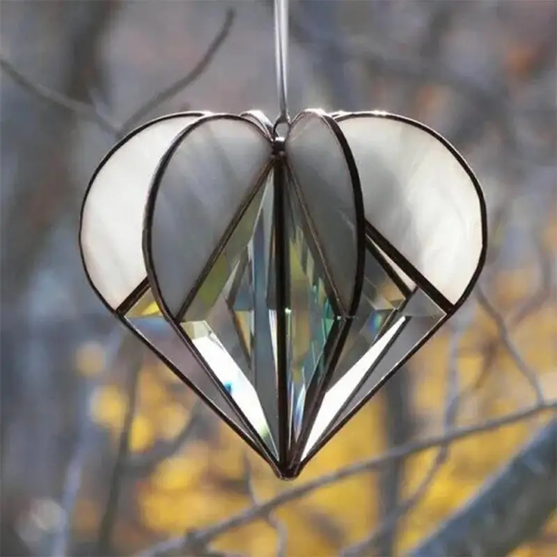 Handmade Stained Heart-shaped Sun catcher Fiberglass Heart Valentine's Decor Ornaments For Bedroom Wedding 3D Handcrafted 5