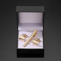 Copper square laser grid tie clip cufflink box set men's French shirt cufflink suit tie clip fashion jewelry gift wholesale 6