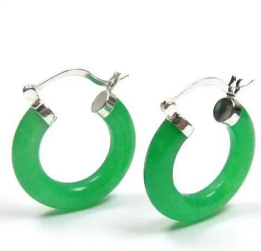 

Genuine Dark Green Jade 925 Sterling Silver Hoop Earrings
