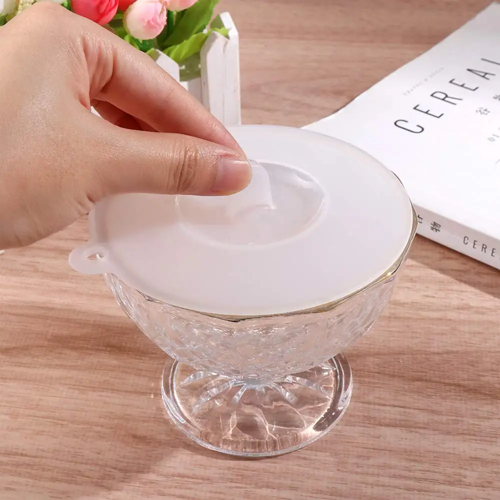 Universal Cup Lids Safe Food Grade Silicone Translucent White Cup Lid Bowl Cover 10.5cm-18.5cm