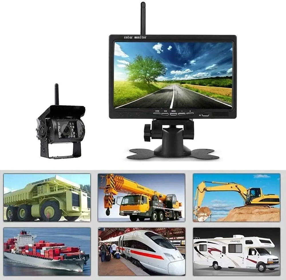 무선 차량 백업 카메라 및 모니터 키트, 7 인치 LCD 모니터 주차 시스템, 12V-24V 트럭 RV 트레일러 캠핑 버스용 차량 충전기