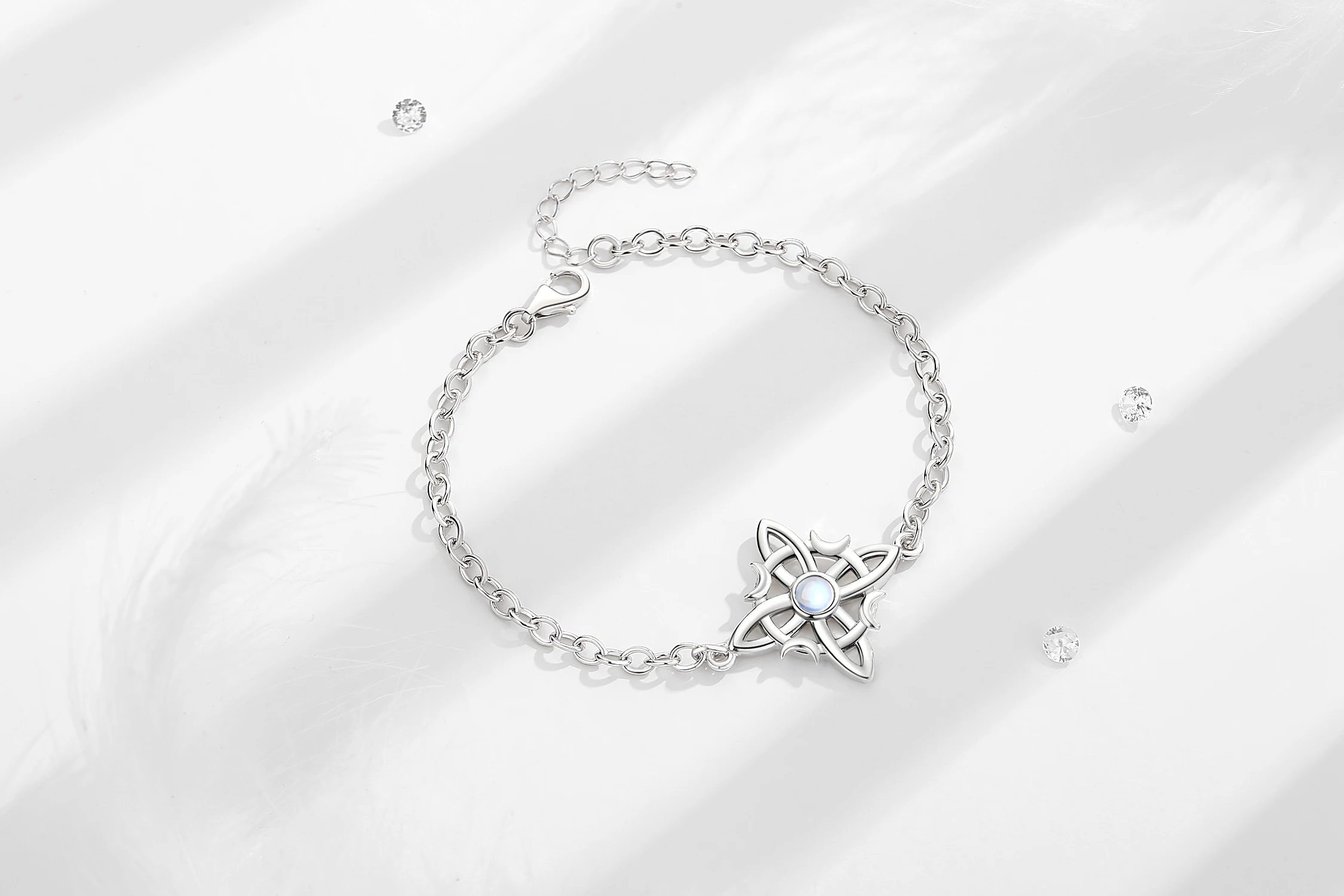 Silver Moonstone Celtic Knot Amulet Chain Bracelet