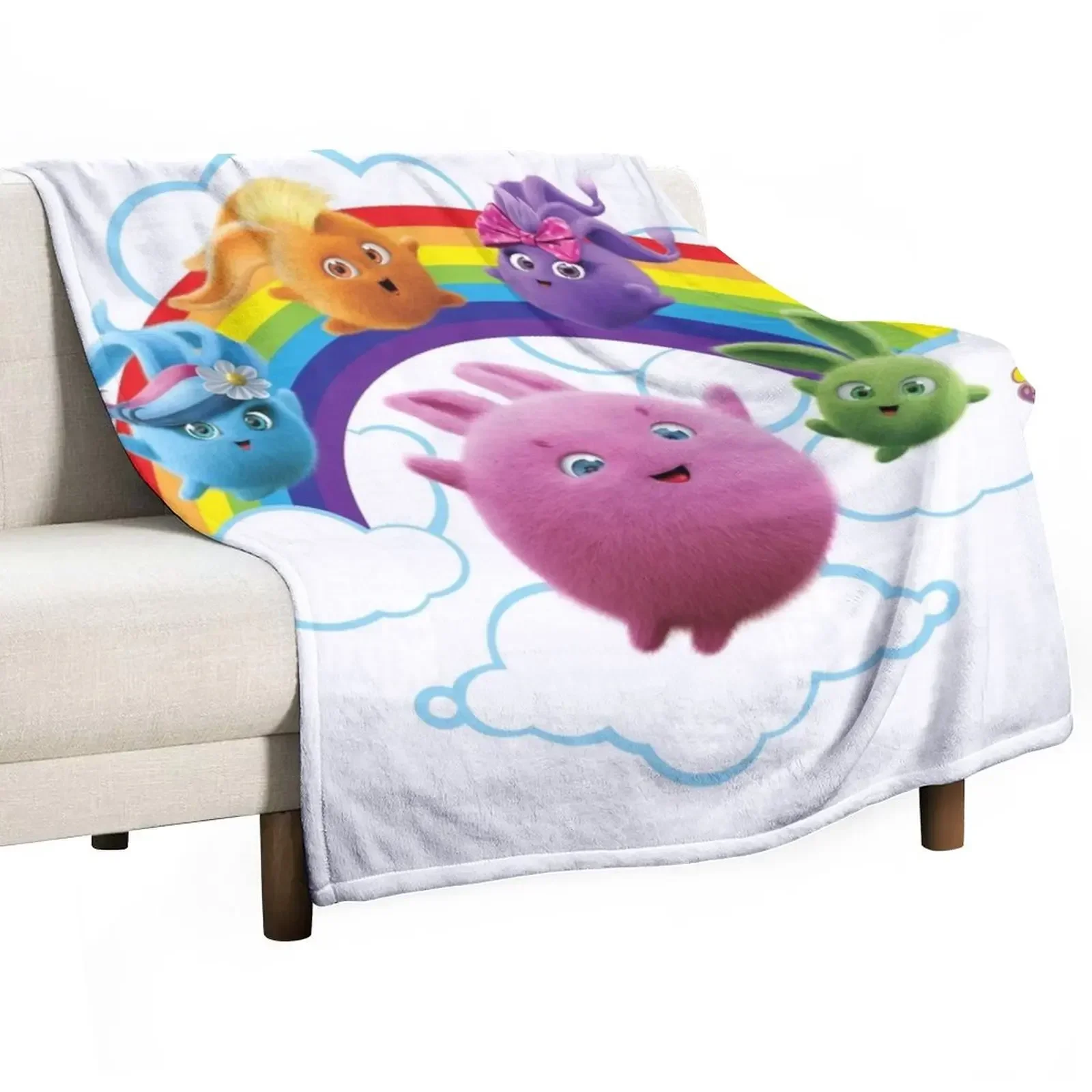 

Sunny Bunnies - Rainbow Bunnies Throw Blanket Furry Cute Designers Blankets