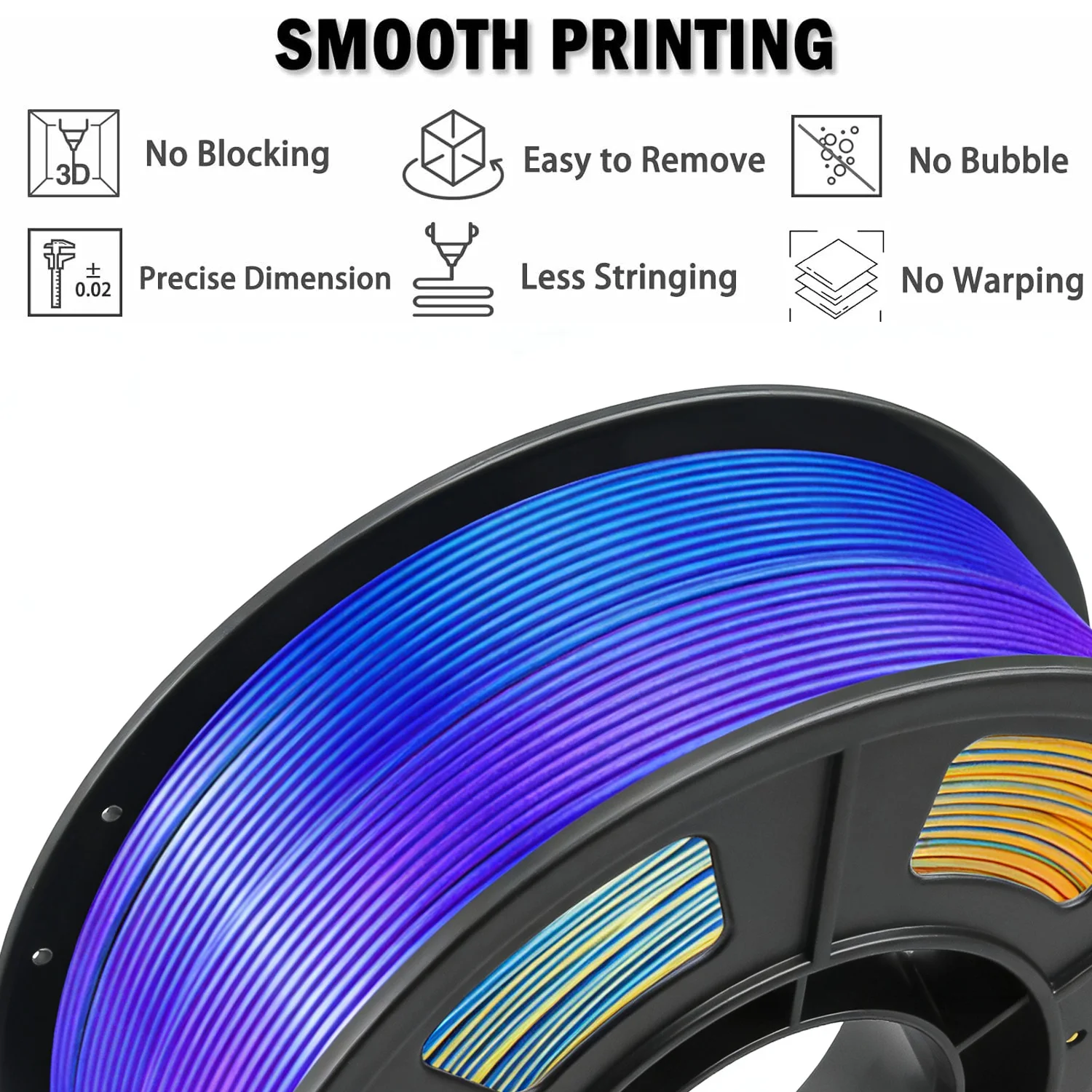 삼색 실크 PLA 3D 프린터 필라멘트, 1.75mm 멀티컬러 3D 프린팅 필라멘트, 블루&퍼플&오렌지 필라멘트, 250g (0.55lbs)
