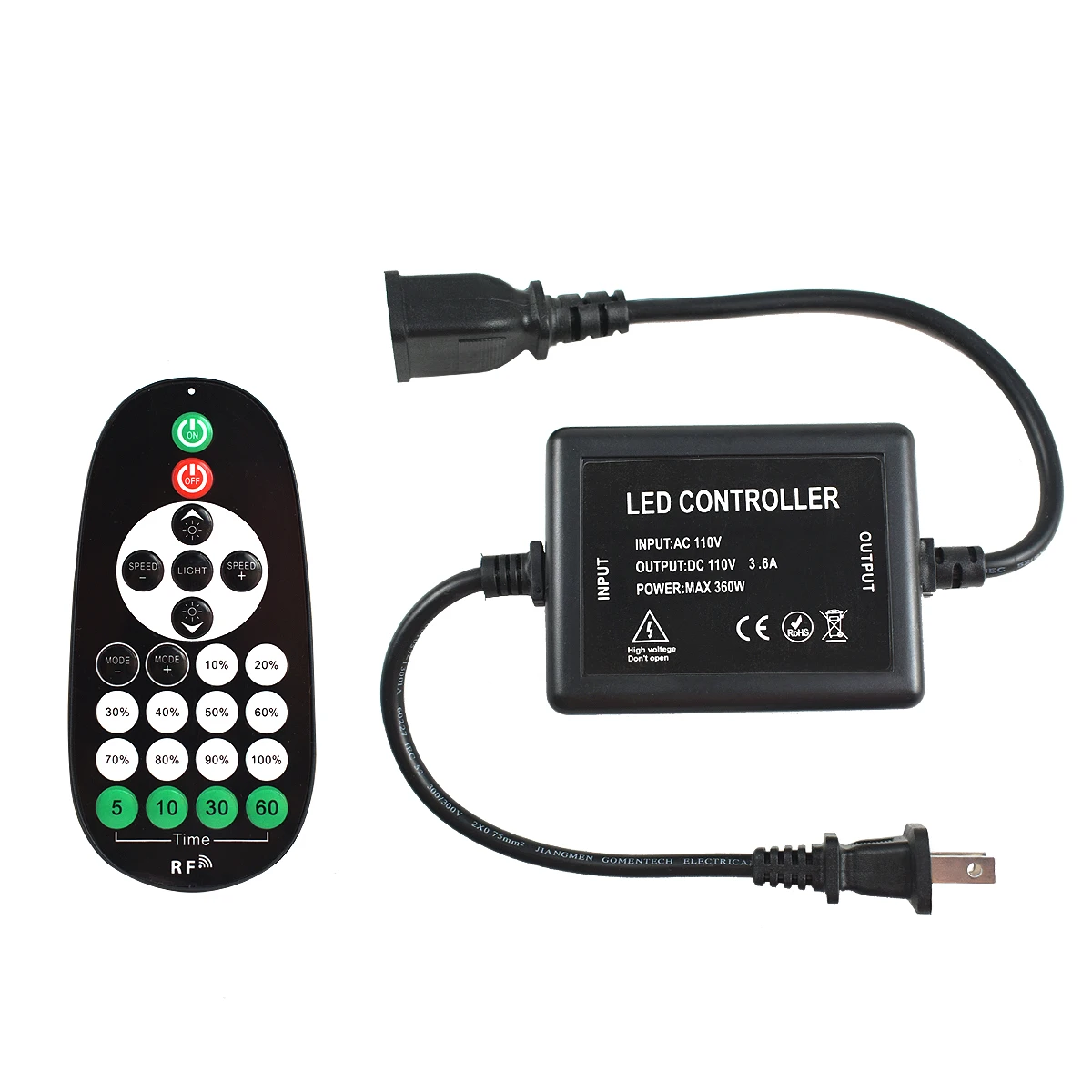 Regulador de intensidad para exteriores, interruptor impermeable de alimentación de 110 W, 220V, 1800 V, Control remoto RF, controlador regulable enchufable para cadena de bombillas LED