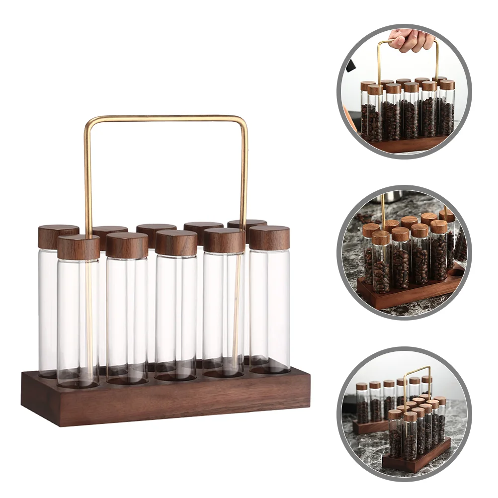 

1 Set of Glass Coffee Bean Container with Wood Stand Coffee Beans Storage Tube Coffee Storage Jars