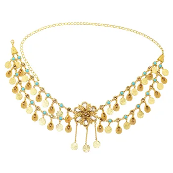 Turkish Gypsy Coin Tassel Waist Chains Metal Handmade Flower Boho Beachy Belly Belt Ethnic Tribal Festival Jewelry Wholesale