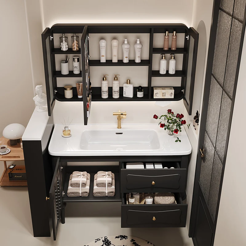 Drawer French Cabinet Vintage Vanity Wall Vertical Luxury Organizer Bathroom Mirror Storage Sink Szafka Bathroom Furniture