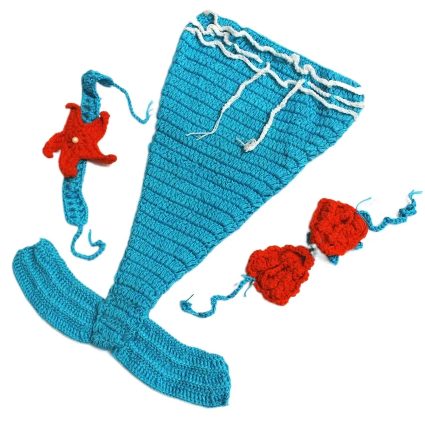 신생아 사진 촬영 의류, 큰 물고기 꼬리, 파란색 인어 모양, 아기 양모, 컬러 매칭 만화, 사진 장비 