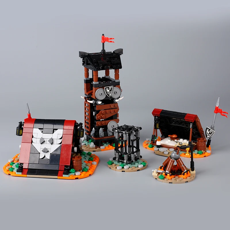 중세 도시 MOC 빌딩 블록 게시판, 오븐 주방 시계탑, 갱스터 텐트 타워, 걸이식 케이지, 기요틴 키즈 K039