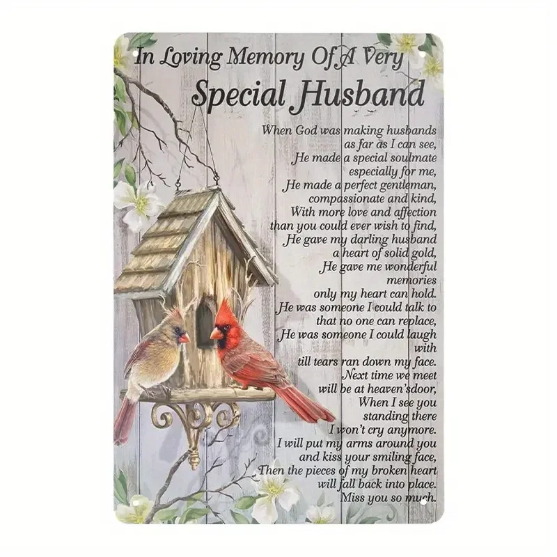 

1pc Timeless Memorial Husband Sign - Distinctive Vintage Metal Tin, Emotional Tribute for Home, Cafe, Bar & Garage Decor - Water