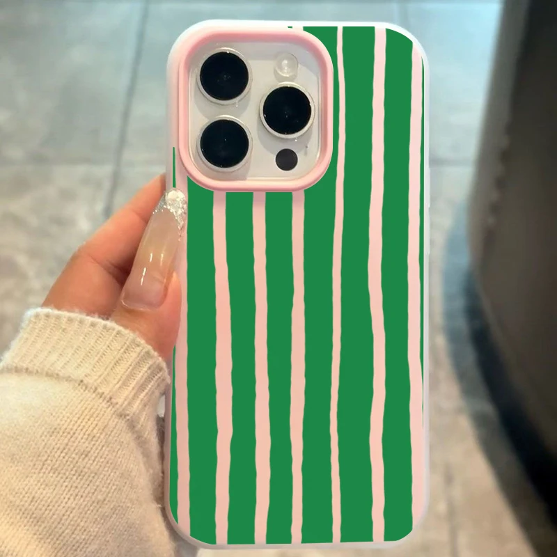 Simple Green Striped 2-In-1 Shockproof Phone Case
